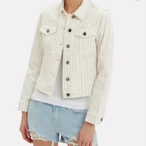 NWT Frame Le Vintage Courtyard Striped Cropped Denim Jacket size XS